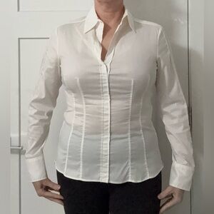 Hugo Boss White Shirt, side zippers, collar buttons.